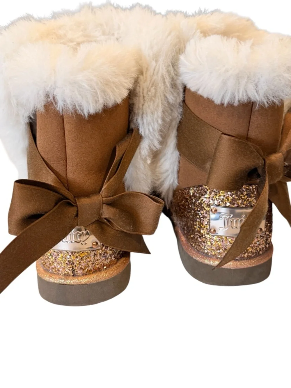 Juicy Couture Claremont Girls Boots Size 13 Brown Glitter Bow Winter Boots
